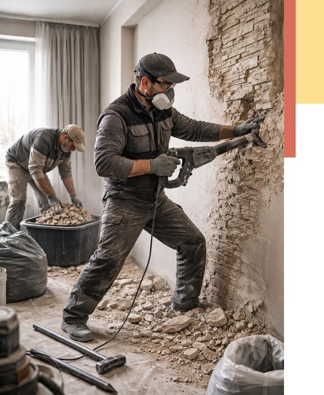 Демонтаж декоративного камня в Твери от 1576 руб/м² — быстро и недорого | ОТДЕЛОЧНИК-Твр