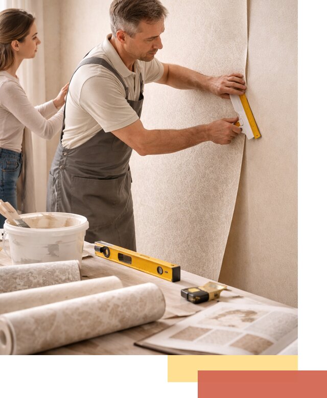 Поклейка обоев с подбором рисунка в Твери