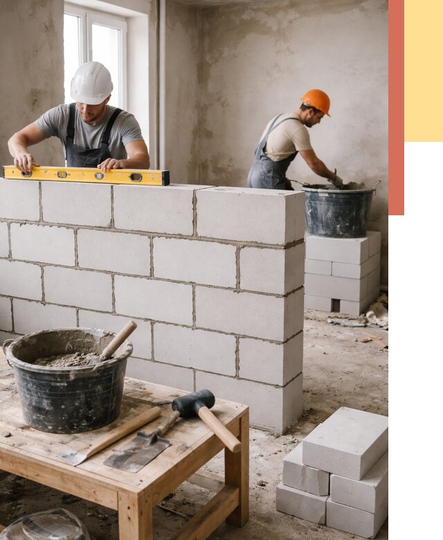 Кладка перегородок из газобетона в Твери от 3478 руб. под ключ | ОТДЕЛОЧНИК-Твр