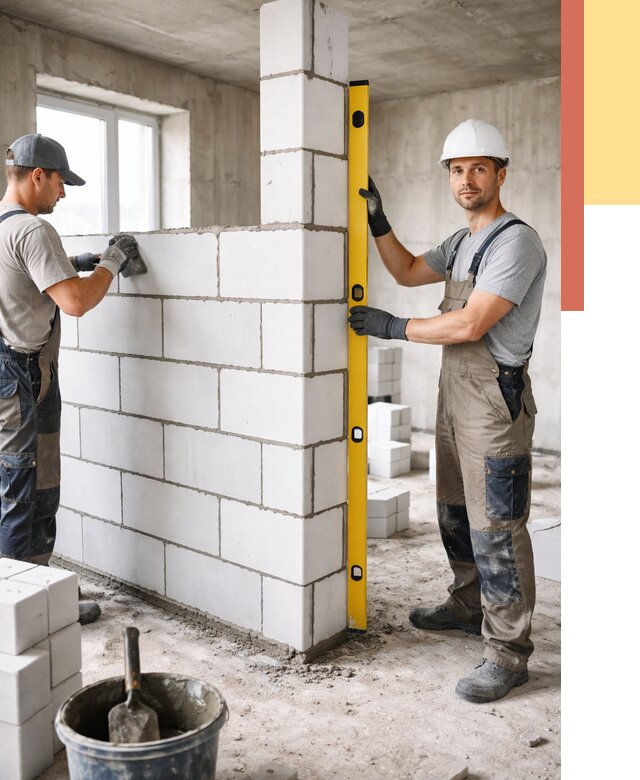 Кладка перегородок из пеноблока в Твери от 1957 руб. под ключ | ОТДЕЛОЧНИК-Твр