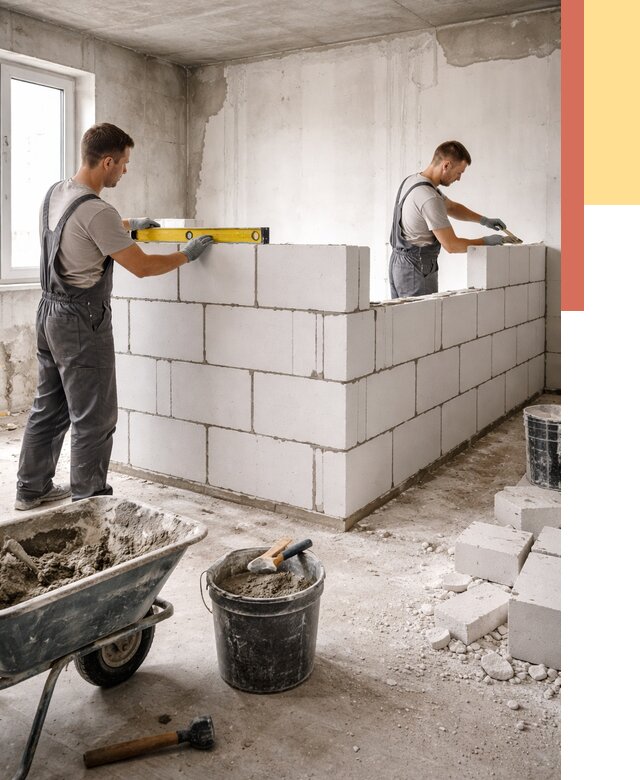 Кладка перегородок из ПГП в Твери от 2718 руб./м2 — монтаж и возведение под ключ | ОТДЕЛОЧНИК-Твр