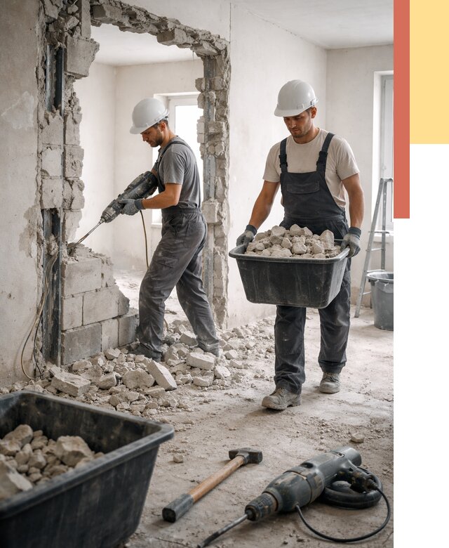 Демонтаж блоковых перегородок в Твери от 4076 руб. — быстро и недорого | ОТДЕЛОЧНИК-Твр