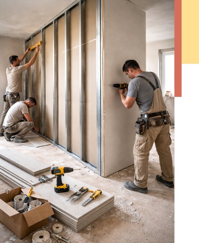 Монтаж однослойной перегородки из гипсокартона в Твери от 707 руб. | ОТДЕЛОЧНИК-Твр