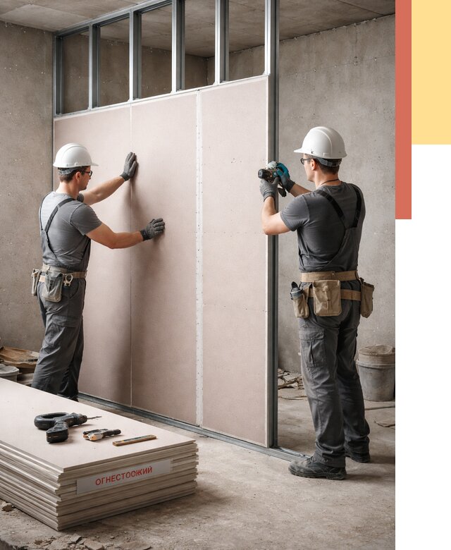 Перегородка из огнестойкого гипсокартона в Твери от 2011 руб. под ключ | ОТДЕЛОЧНИК-Твр