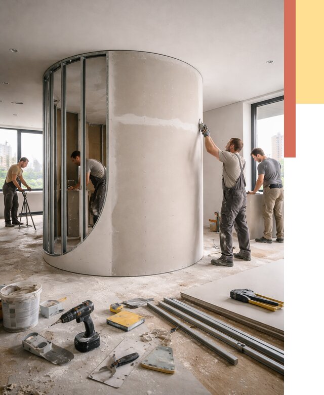 Радиусная перегородка из гипсокартона в Твери от 3152 руб. под ключ | ОТДЕЛОЧНИК-Твр