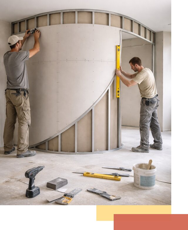 Радиусная перегородка из гипсокартона в Твери под ключ