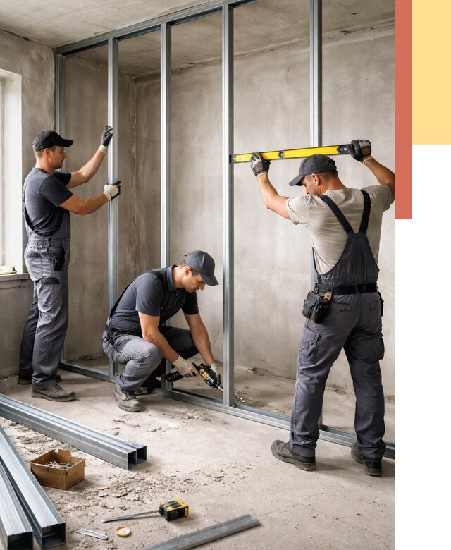 Монтаж каркаса перегородки из профиля в Твери от 815 руб. | ОТДЕЛОЧНИК-Твр