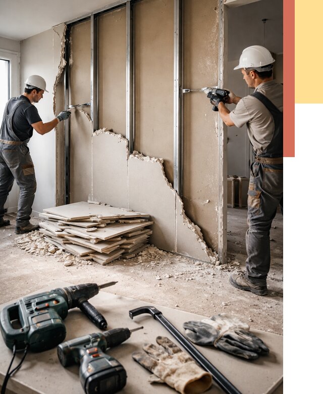 Демонтаж перегородки из гипсокартона в Твери от 1304 руб. быстро и недорого | ОТДЕЛОЧНИК-Твр