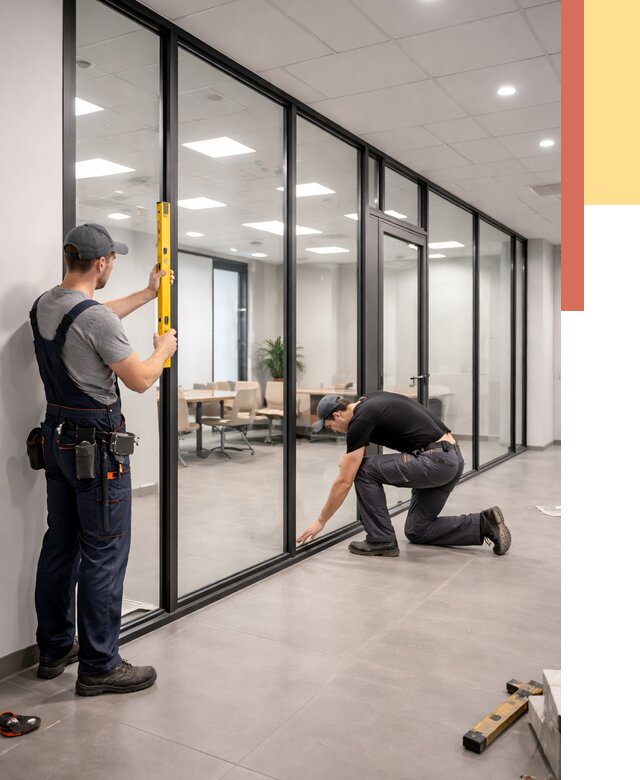 Каркасные стеклянные перегородки в Твери под ключ от 10000 руб. | ОТДЕЛОЧНИК-Твр