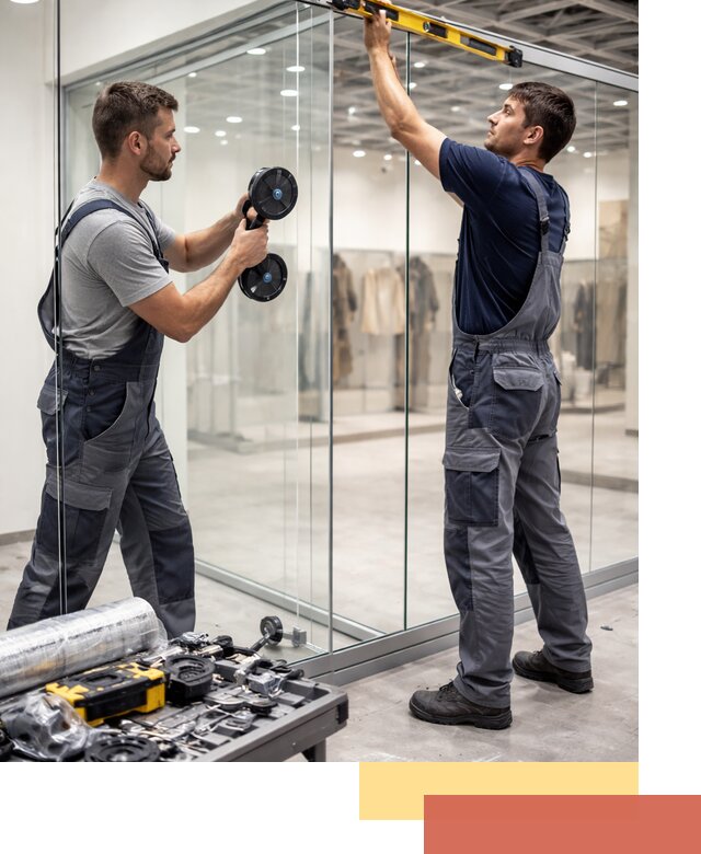 Стеклянные перегородки для магазинов в Твери — монтаж и установка