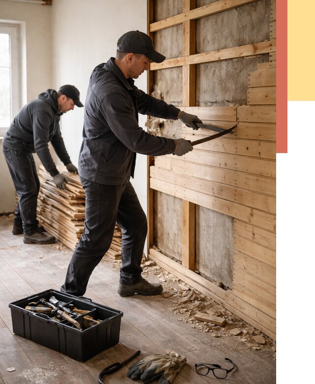 Демонтаж вагонки в Твери от 4131 руб/м2 — быстро и недорого | ОТДЕЛОЧНИК-Твр