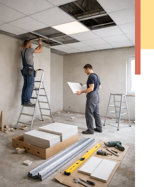 Монтаж потолка армстронг в Твери от 4892 руб/м2 — быстрая установка под ключ | ОТДЕЛОЧНИК-Твр