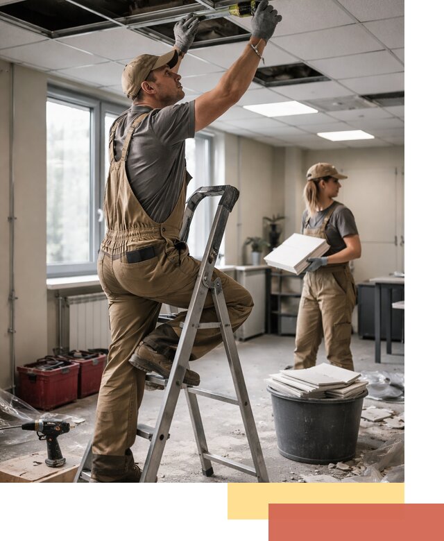 Ремонт потолка Армстронг и замена плит в Твери