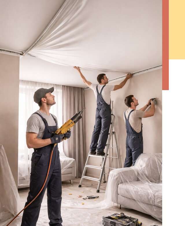 Установка натяжного потолка в Твери от 4892 руб. | Быстро и недорого — ОТДЕЛОЧНИК-Твр