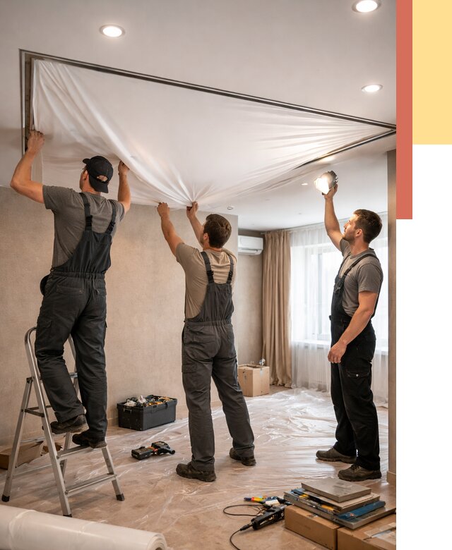 Монтаж ПВХ натяжного потолка в Твери от 3805 руб. под ключ | ОТДЕЛОЧНИК-Твр