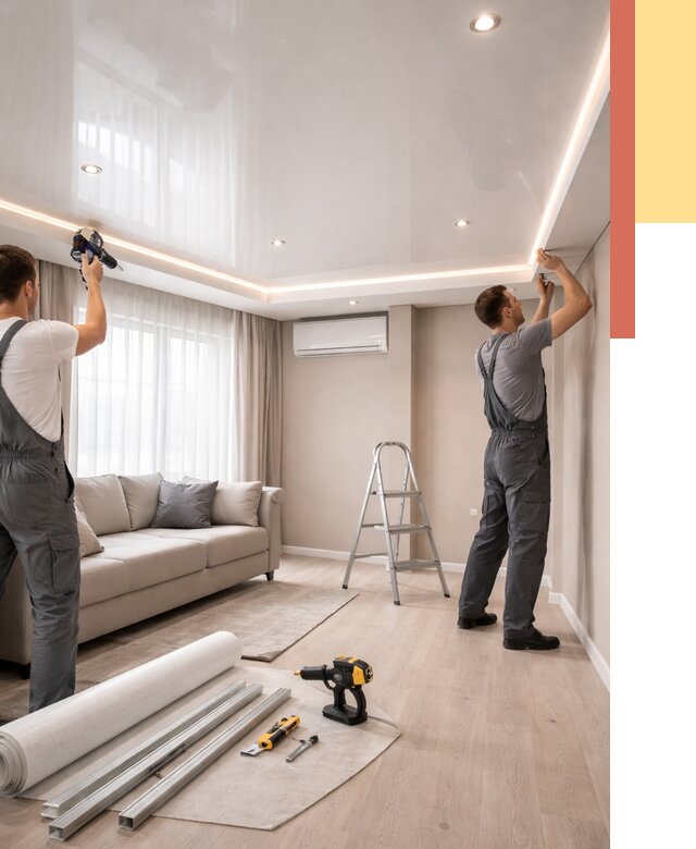 Монтаж глянцевого натяжного потолка в Твери от 815 руб. под ключ | ОТДЕЛОЧНИК-Твр