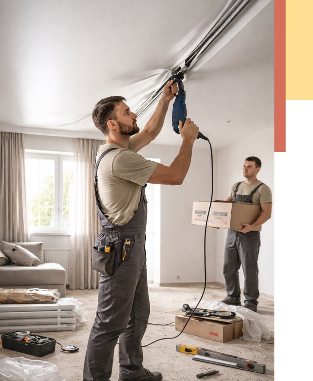 Монтаж сатинового натяжного потолка в Твери от 3805 руб. | Быстро, недорого — ОТДЕЛОЧНИК-Твр