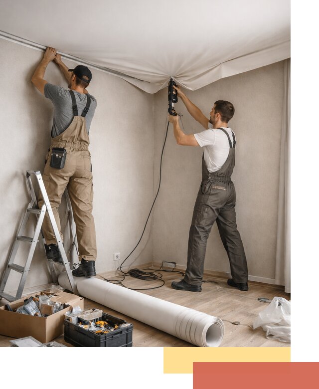 Монтаж цветного натяжного потолка в Твери за один день