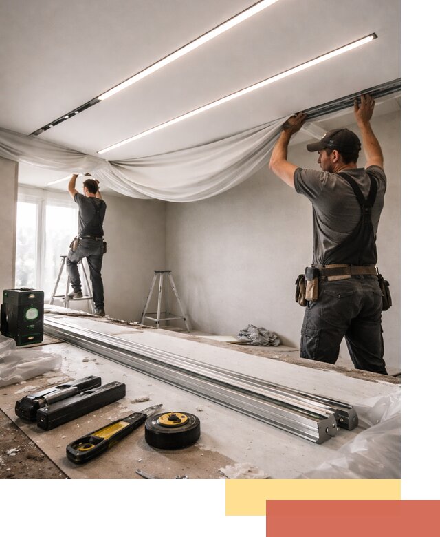 Монтаж натяжных потолков со световыми линиями в Твери