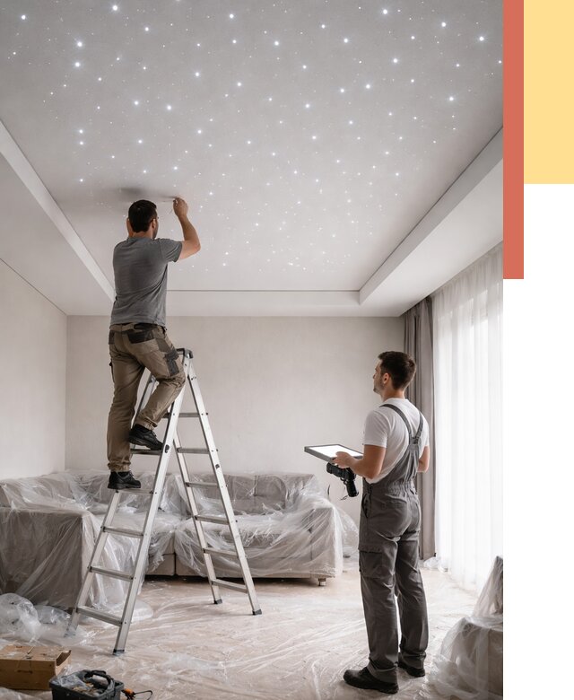 Монтаж натяжного потолка «звездное небо» в Твери от 7066 руб. | ОТДЕЛОЧНИК-Твр