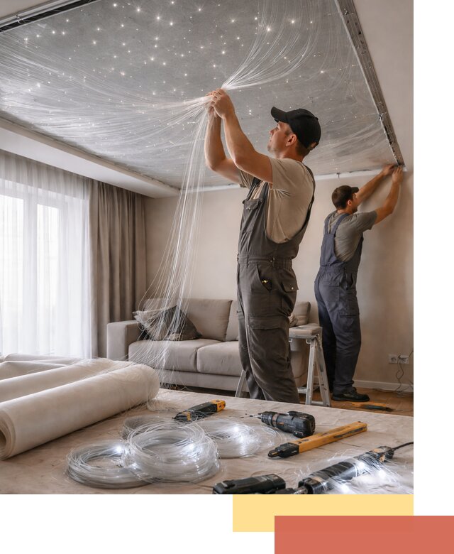 Монтаж натяжного потолка «Звездное небо» в Твери