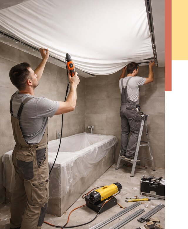 Монтаж натяжного потолка в ванной в Твери от 1304 руб. под ключ | ОТДЕЛОЧНИК-Твр