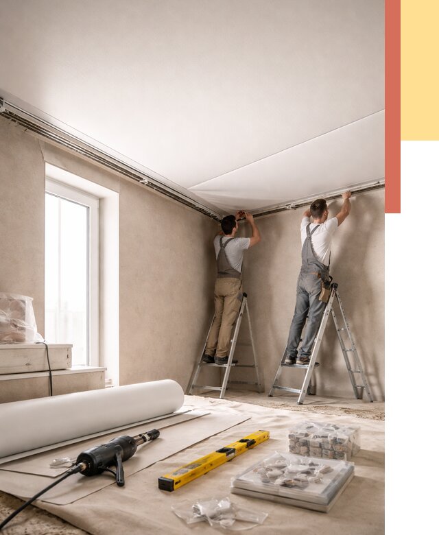 Монтаж натяжного потолка в спальне в Твери от 4131 руб. под ключ | ОТДЕЛОЧНИК-Твр