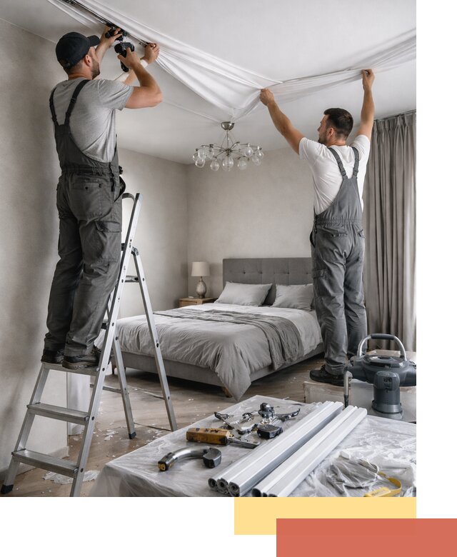 Монтаж натяжного потолка в спальне в Твери