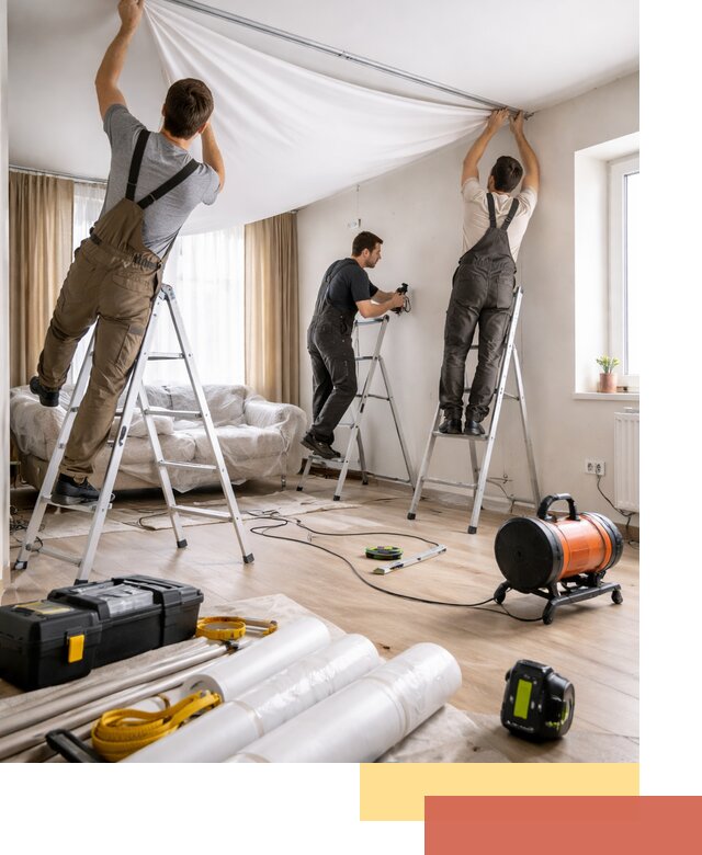 Монтаж натяжного потолка в гостиной в Твери