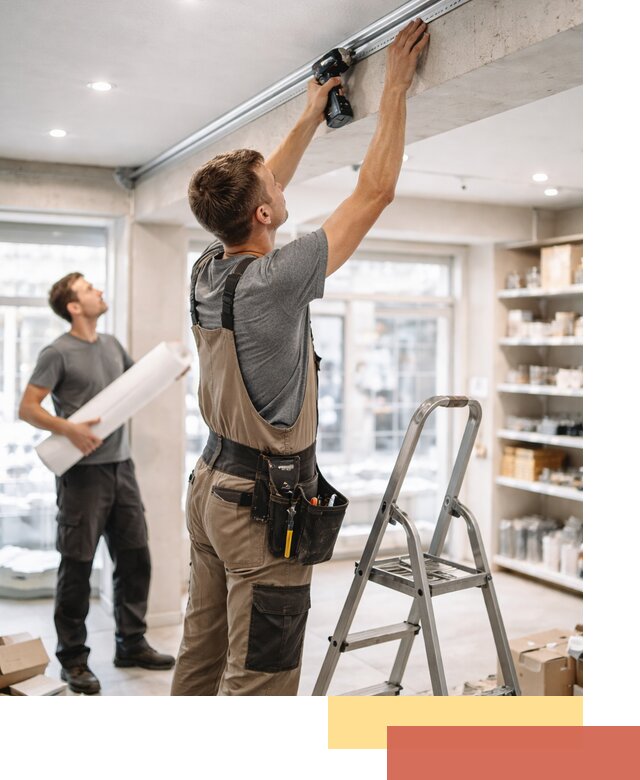 Монтаж натяжных потолков в магазине в Твери