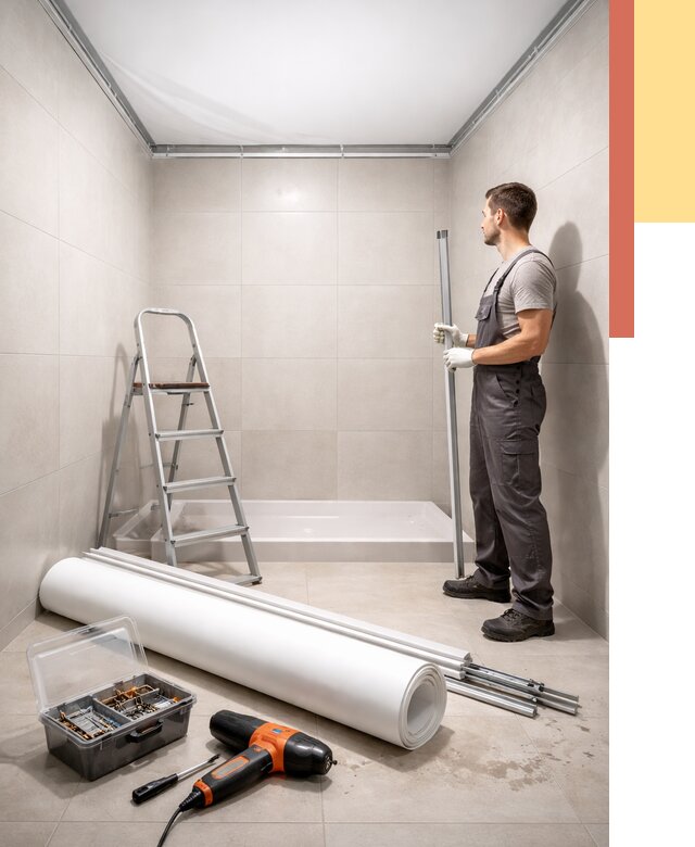 Монтаж натяжного потолка в санузле в Твери от 2011 руб. — ОТДЕЛОЧНИК-Твр