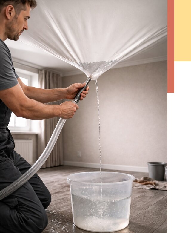 Слив воды с натяжного потолка в Твери от 2718 руб. быстро и недорого | ОТДЕЛОЧНИК-Твр