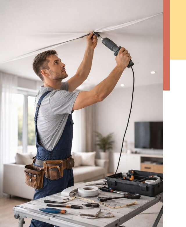 Ремонт натяжных потолков в Твери от 10327 руб. под ключ — ОТДЕЛОЧНИК-Твр