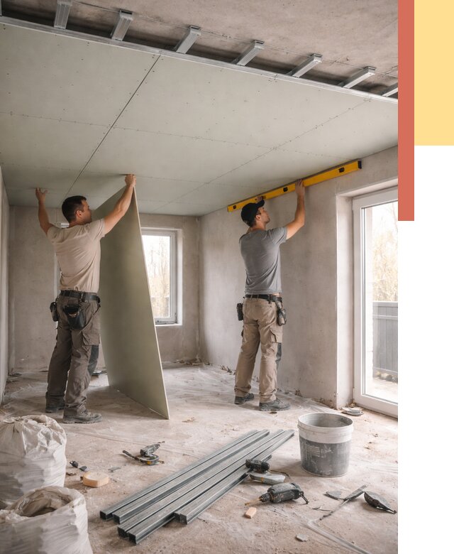 Одноуровневый потолок из гипсокартона в Твери от 815 руб. — монтаж под ключ | ОТДЕЛОЧНИК-Твр