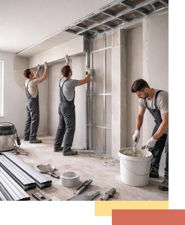 Монтаж потолка из гипсокартона с нишей в Твери