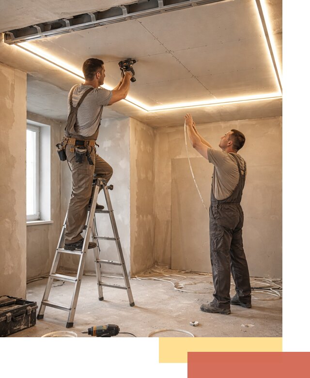 Потолок из гипсокартона с подсветкой в Твери