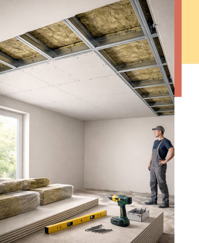 Звукоизоляция потолка ГКЛ в Твери от 1033 руб. — монтаж под ключ | ОТДЕЛОЧНИК-Твр